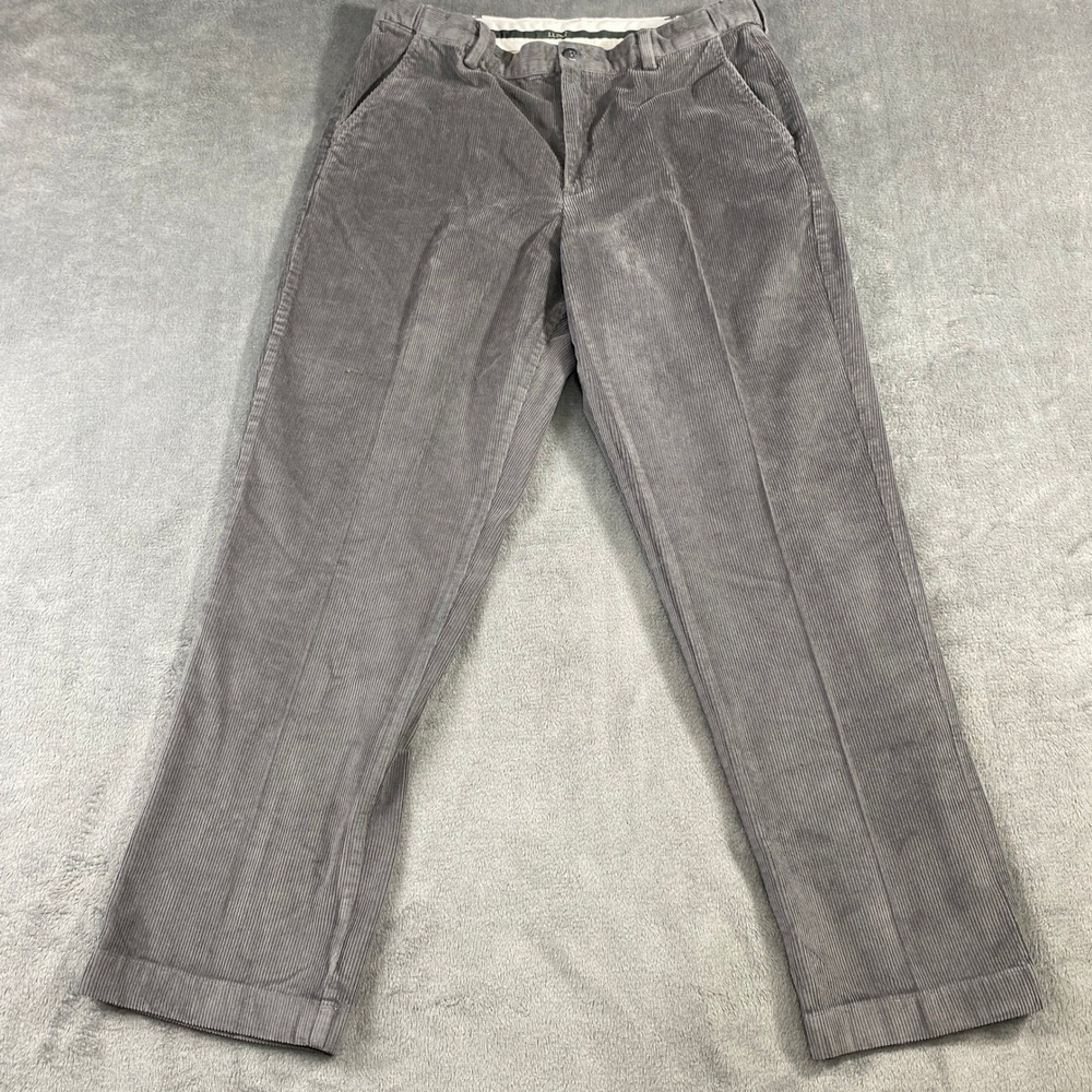 LL Bean Men Gray Corduroy Comfort Waist Pants Size 37x32 Relaxed Fit